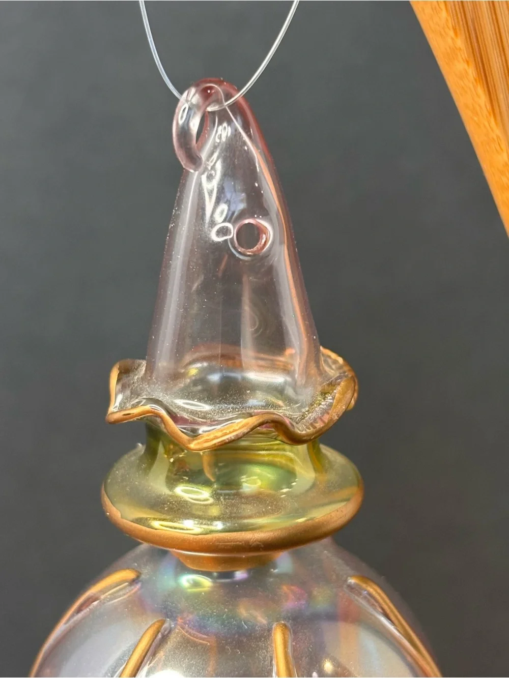 Hand Blown Glass Egyptian Style Christmas Ornament Iridescent Pink Gold Green 8”